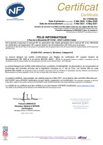 certificat NF 525 UCash PDV 2020 2021