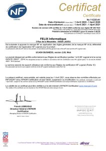 certificat NF Logiciel Support UCash Business 2020 2021