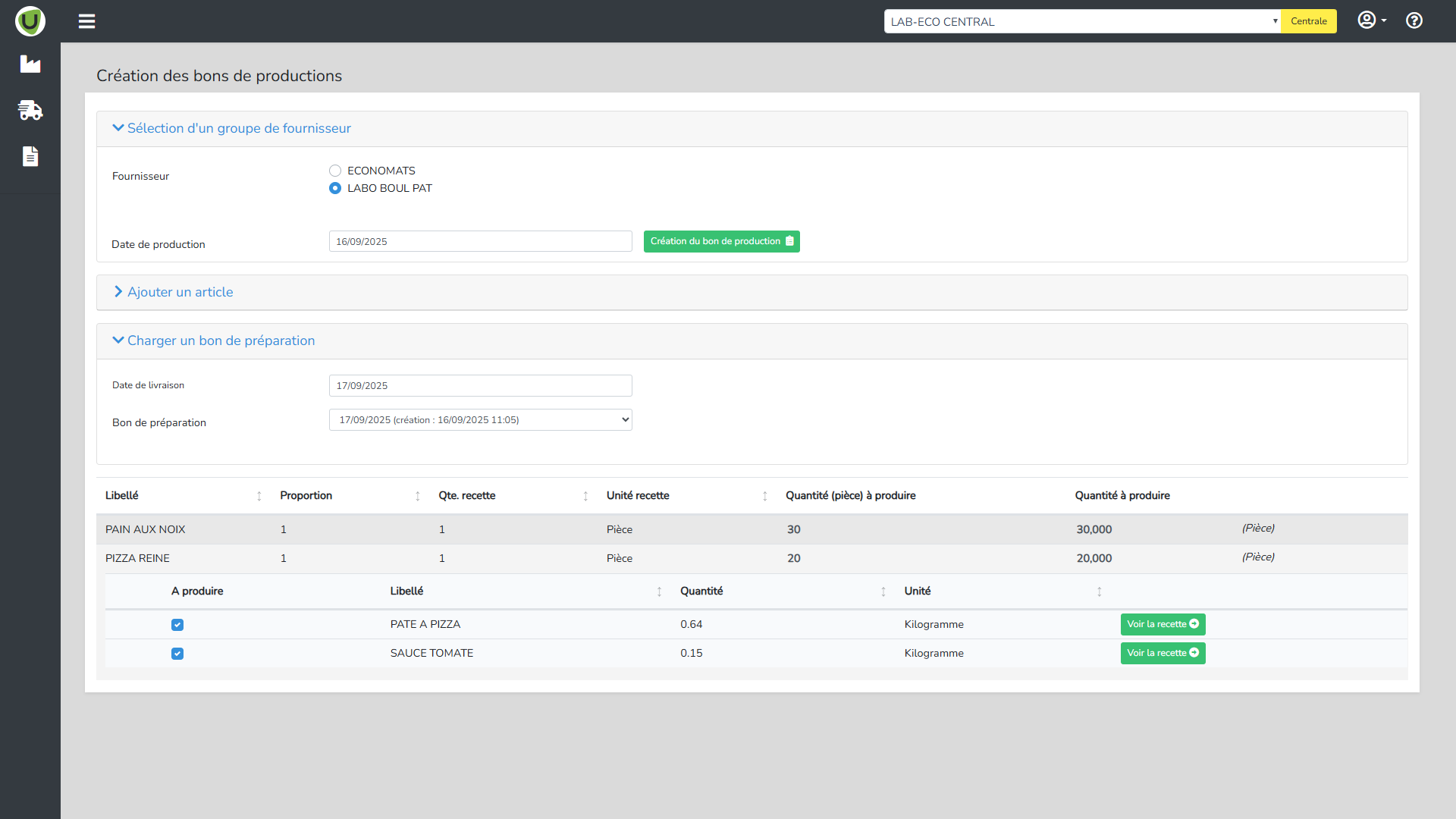 avec un récapitulatif puis un détail des ventes réalisées par articles
